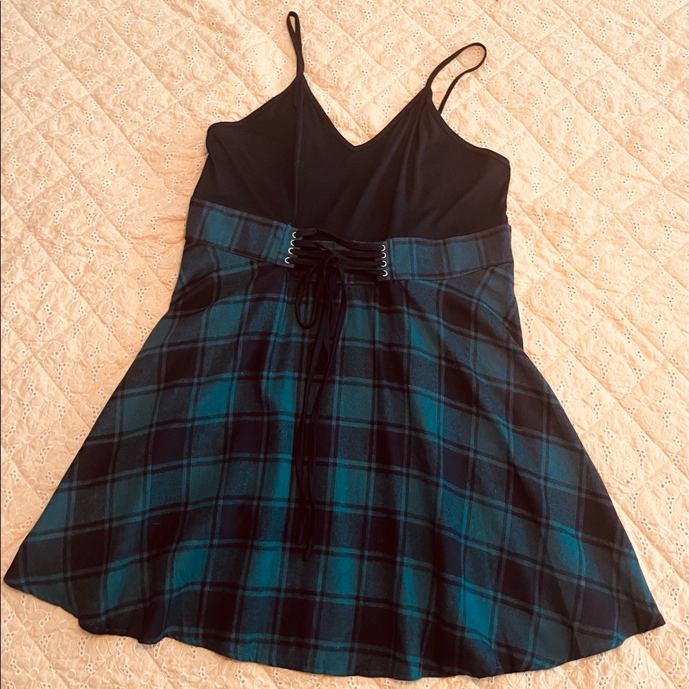 Shein corset front black and green plaid cami dress. Size 18. Never worn.